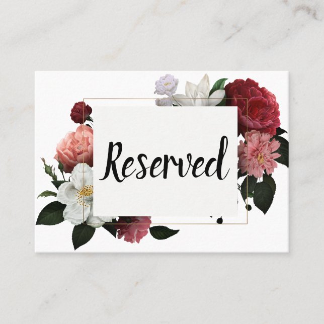 Cartão De Lugar Flores Elegantes Borgonha e Rosa (Frente)