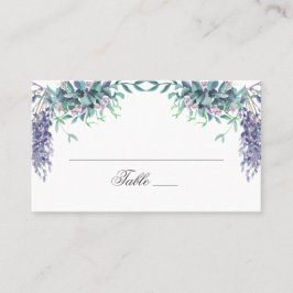 Cartão De Lugar Flores roxas. Casamento floral de jardim. Lavanda