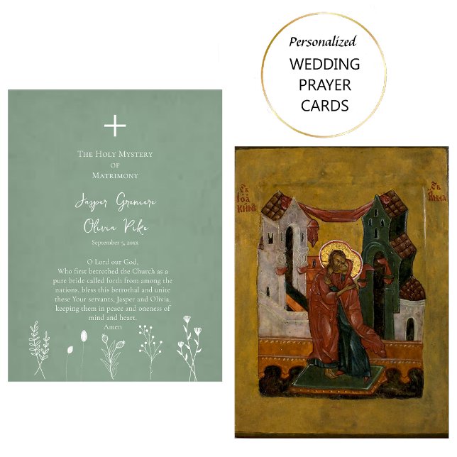 Cartão De Lugar Flores selvagens em Sage Background Weding Prayer  (Criador carregado)