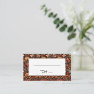 Cartão De Lugar Flores Vermelhas Elegantes Pássaros Vintage