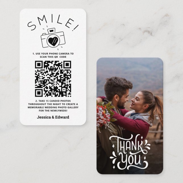 Cartão De Lugar Fotos memoráveis Código Qr Casamento Moderno Chic  (Frente/Verso)