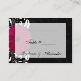 Cartão De Lugar Fuchsia Scroll Gerbera Daisy w/Black and White