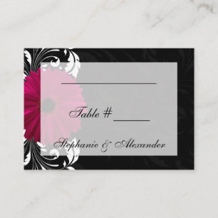 Cartão De Lugar Fuchsia Scroll Gerbera Daisy w/Black and White