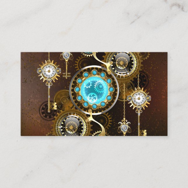 Cartão De Lugar Fundo Rusty Steampunk com Lentes Turquesa (Frente)