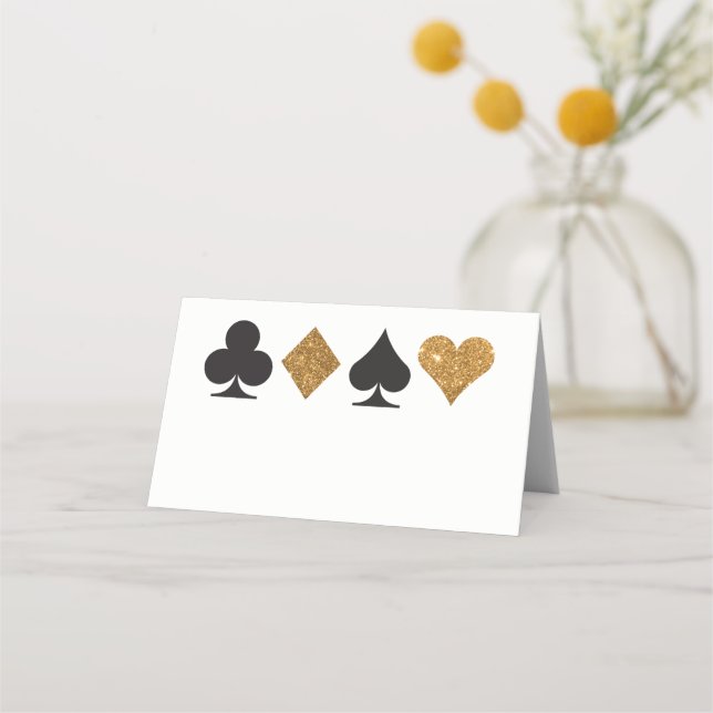 Cartão de Lugar Glitter Dourado Faux Faux em Las V (Frente)