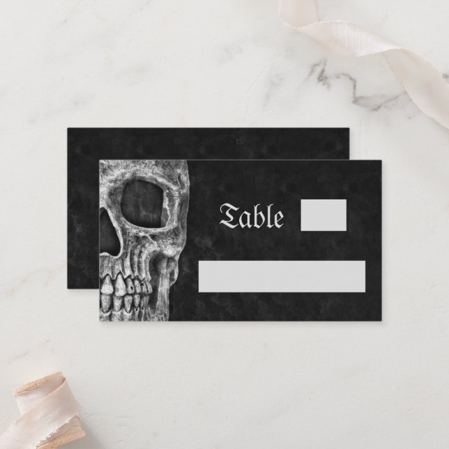 Cartão De Lugar Gothic Half Skull Cool Black And White Wedding (Frente/Verso In Situ)