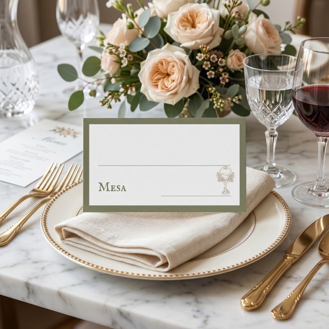 Cartão De Lugar Green Floral Spanish Wine Glass Wedding Mesa  (Criador carregado)