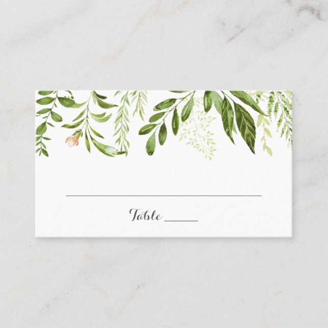 Cartão De Lugar Green Leaf Flat Place Card Rustic Greenery (Frente)