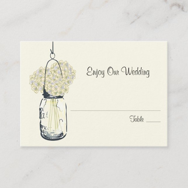 Cartão De Lugar Hídrangea e Mason Jar da Placa de Segurança (Frente)