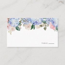 Cartão De Lugar Hidrósia Azul e Rosas Rosa Floral