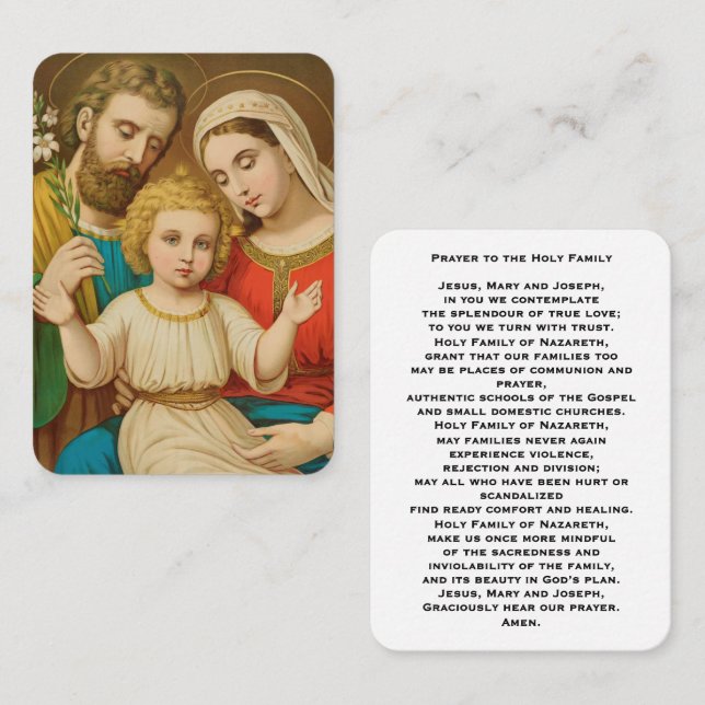 Cartão De Lugar Holy Family Catholic Prayer Card (Frente/Verso)