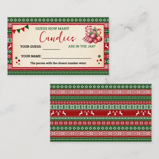 Cartão De Lugar How Many Candies Game Ugly Sweater Card (Frente/Verso)