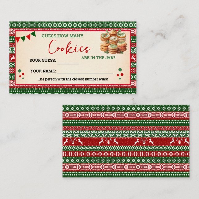 Cartão De Lugar How Many Cookies Game Ugly Sweater Card (Frente/Verso)