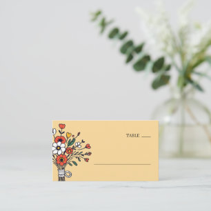 Cartão De Lugar Ilustração de Buquê Floral Bege Alegre