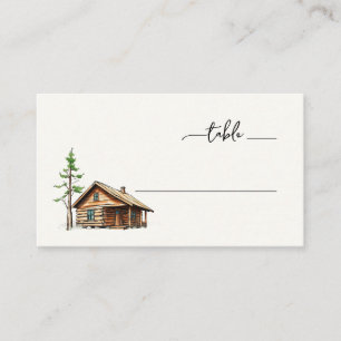 Cartão De Lugar Ilustração Rústica de Cabana em Aquarela Marrom