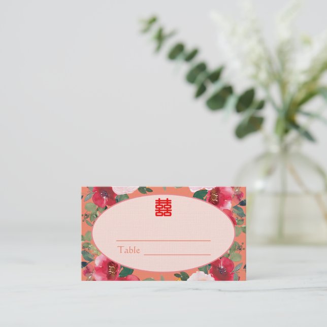 Cartão De Lugar Laranja, coroa recepção de casamento chinesa (Em pé/Frente)