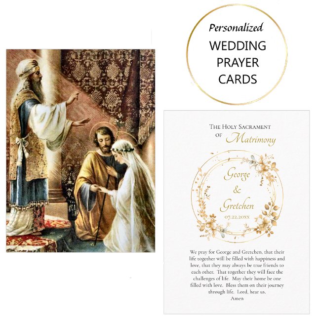 Cartão De Lugar Lovely Flower Wreath Catholic Wedding Prayer Card  (Criador carregado)