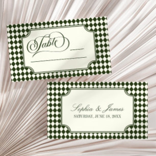 Cartão De Lugar Luxo Antigo Dinheiro Verde Oliva Marfim Casamento