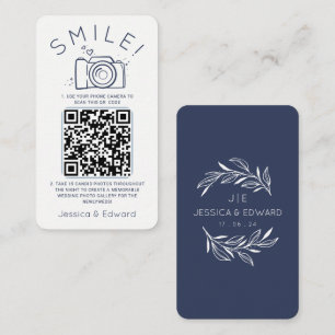 Cartão De Lugar Marinho Azul Fotos memoráveis Qr Code casamento Mo