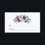 Cartão De Lugar Marinho de Aquarela e Bat Floral Blush Mitzvah<br><div class="desc">Trendy blush cor-de-rosa e azul-marinho com as placas de lugar do morcego floral mitzvah personalizáveis de acordo com as suas especificações de evento.</div>