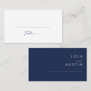 Cartão De Lugar Marinho mínimo moderno azul Silver Flat Wedding