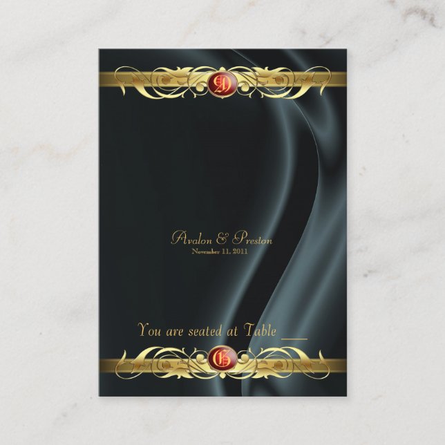 Cartão De Lugar Marquis Black Silk Dourado Scroby Ruby Placecard (Frente)