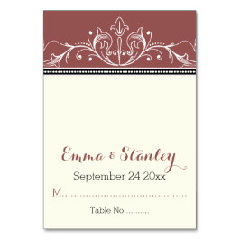 Cartão de lugar marsala com borda ornamental preta