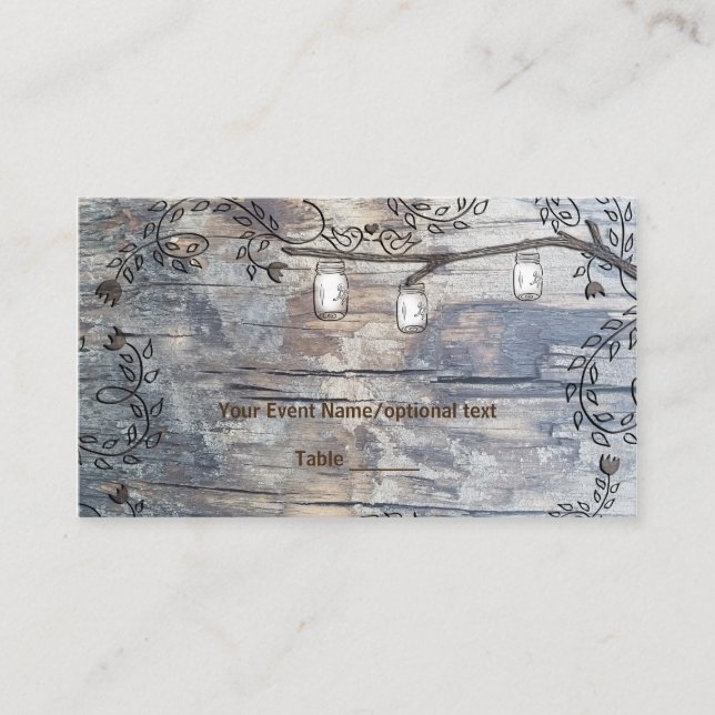 Cartão De Lugar Mason Jars & Love Birds Rustic Branch Mesa Place (Frente)