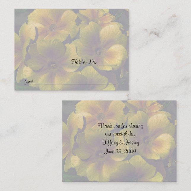 Cartão De Lugar Mesa de Casamento das Flores de Primrose Amarela (Frente/Verso)