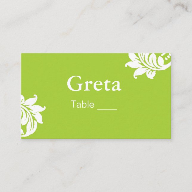 Cartão De Lugar Mesa verde Damask - Posse da placa (Frente)