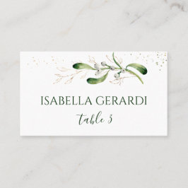 Cartão De Lugar Mistletoe Dourado Foliage Confetti Wedding