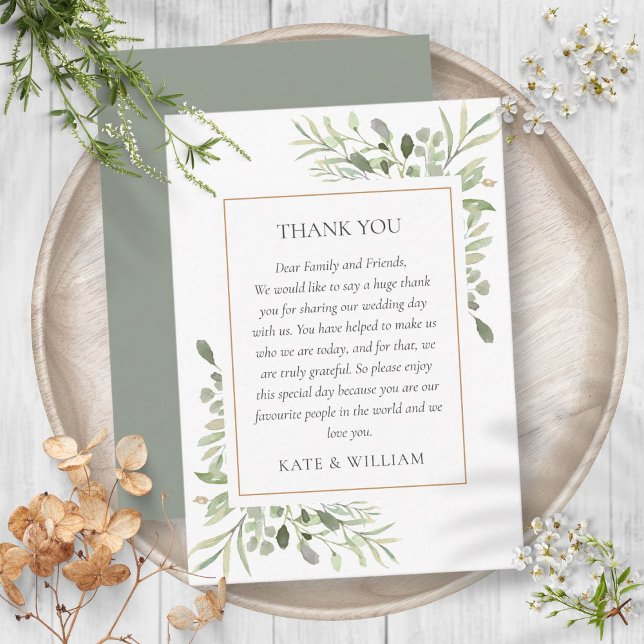 Cartão De Lugar Modern Watercolor Greenery Casamento Obrigado (Modern Watercolor Greenery Wedding Thank You Place Card)