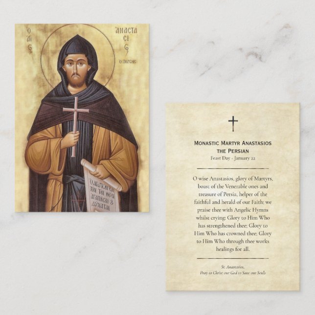 Cartão De Lugar Monastic Martyr Anastasios the Persian Prayer Card (Frente/Verso)