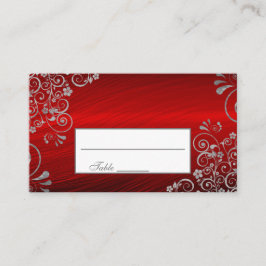 Cartão De Lugar Na moda Ruby Red Cinza Floral Swirl Weding