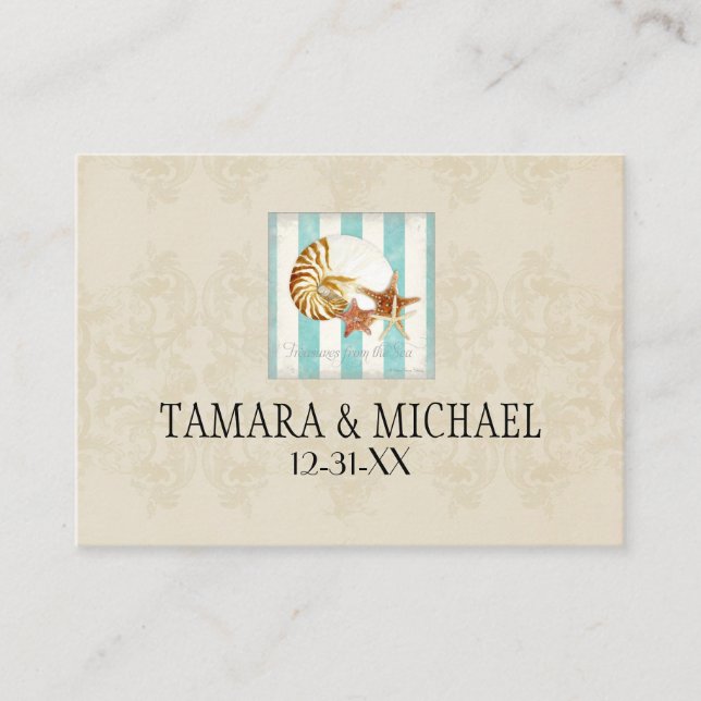 Cartão De Lugar Nautilus Shell Ocean Strike Pattern Praia Damask (Frente)