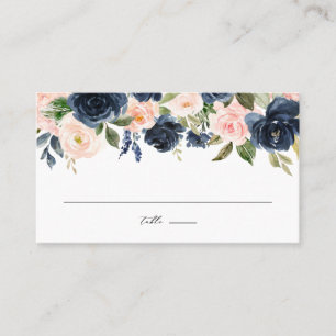 Cartão De Lugar Noivado Floral com Aquarela em Bege e Azul Marinho