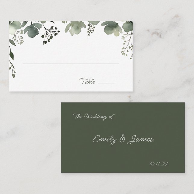 Cartão De Lugar Olive Floral Wedding (Frente/Verso)