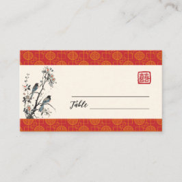 Cartão De Lugar Oriental modern red flower bird Chinese wedding