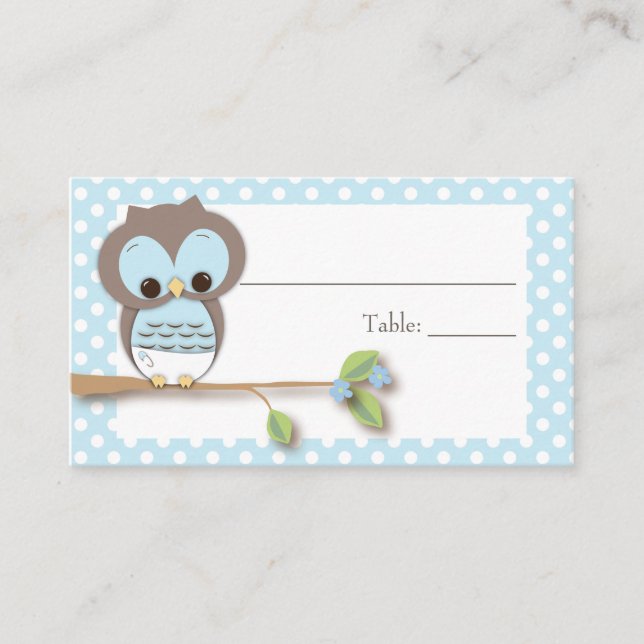 Cartão De Lugar Owl Baby Placecard | Azul (Frente)