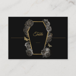 Cartão De Lugar Padrão de Casamento de Rosas Pretos e Dourados Gót