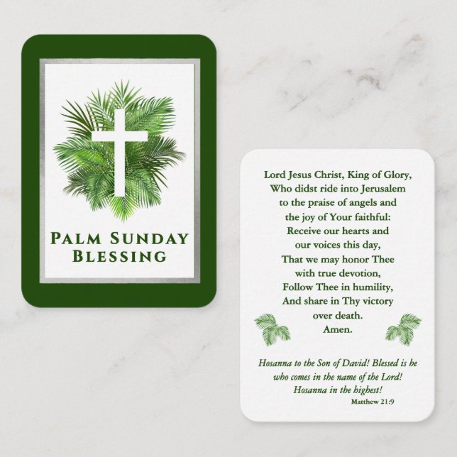 Cartão De Lugar Palm Sunday Blessing Holy Week Prayer Card (Frente/Verso)