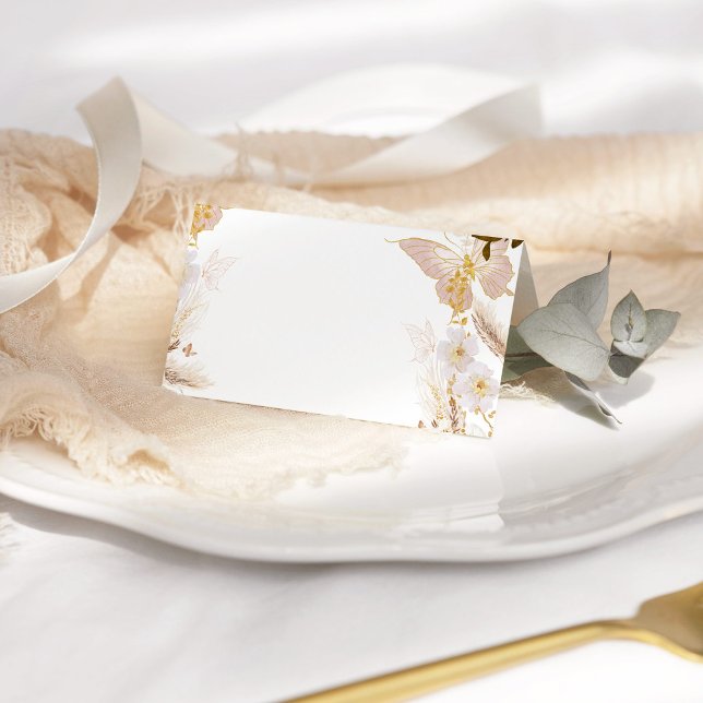Cartão de lugar para borboletas florais de ouro de (Criador carregado)