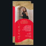 Cartão de lugar para menus elegante vermelho e Dou<br><div class="desc">A placa de menu contém bordas de ouro refinadas e um design vermelho em negrito que adiciona um toque elegante ao seu evento especial. Com amplo espaço para adicionar uma foto da(s) honra(s), este cartão de menu é perfeito para adicionar um toque pessoal à sua celebração. Quer você esteja hospedando...</div>