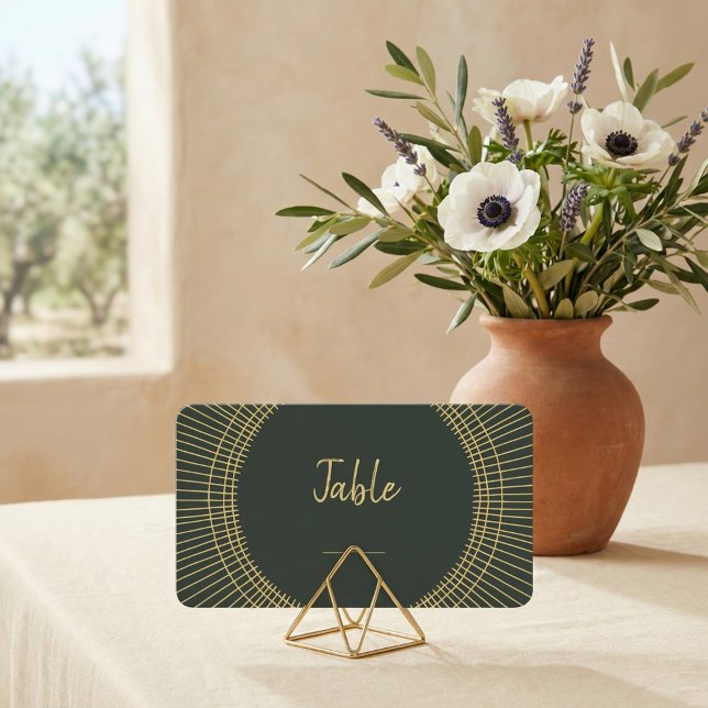 Cartão de lugar para o número de tabela verde e do (Green and gold art nouveau table number place card.)