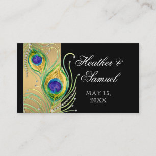 Cartão De Lugar Penas Peacock Modern Faux Jewel Scroll Swirl