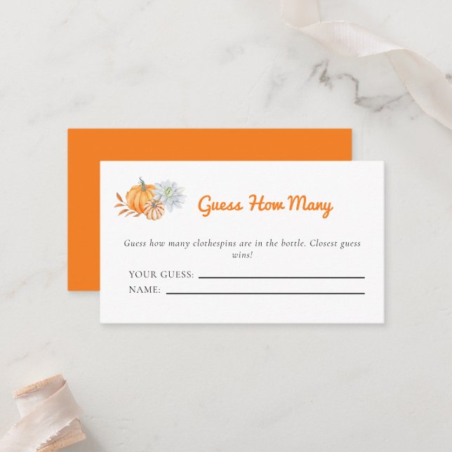 Cartão De Lugar Pequeno Chá de fraldas Pumpkin Adivinha Quantos Jo (Frente/Verso In Situ)