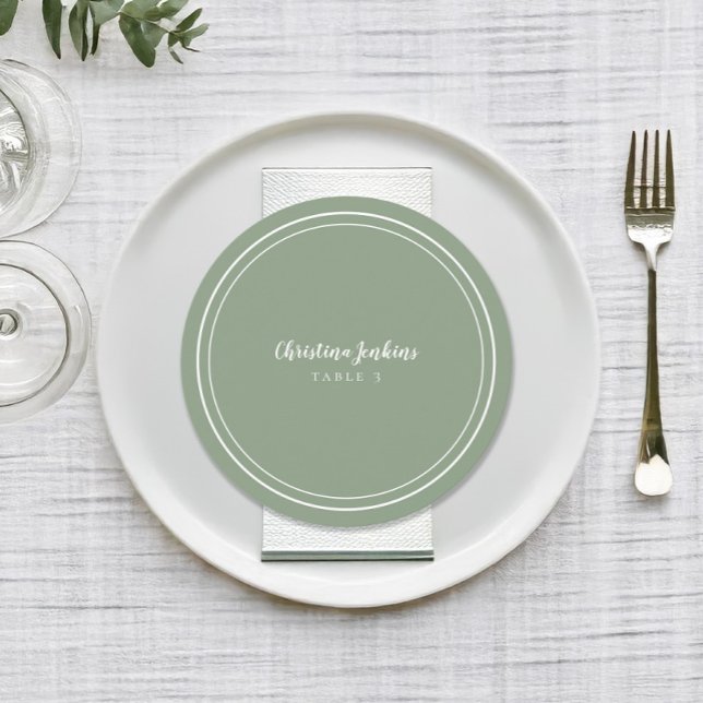 Cartão de lugar personalizado cor sage verde para  (Wedding Round Custom Guest Sage Green Place Card)