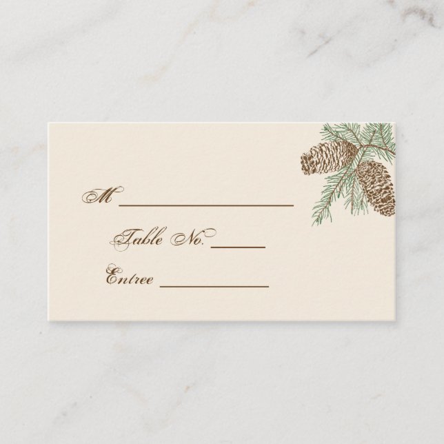 Cartão De Lugar Pine Cone Nature no Cream Weding Place Card (Frente)