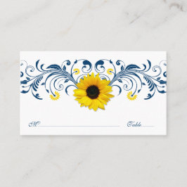 Cartão De Lugar Placa de Casamento Floral de Girassol Branco marin