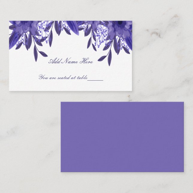 Cartão De Lugar Placa de Mesa de Folhagem Floral Azul Roxo (Frente/Verso)